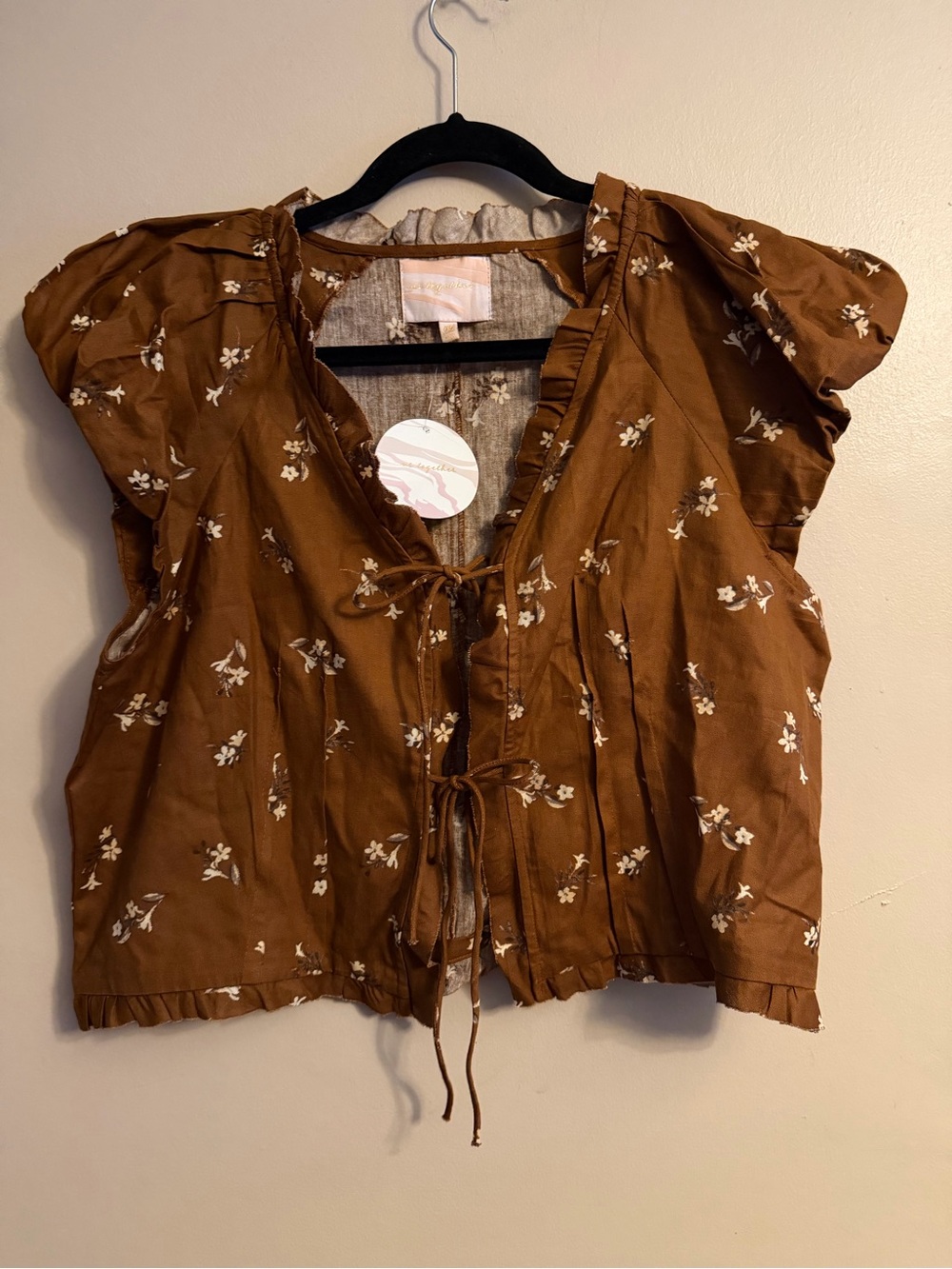 Us Together Brown Floral Tie-Front Blouse
